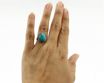 Navajo Ring .925 Silver Natural Blue Turquoise Native American Artist C.1980's