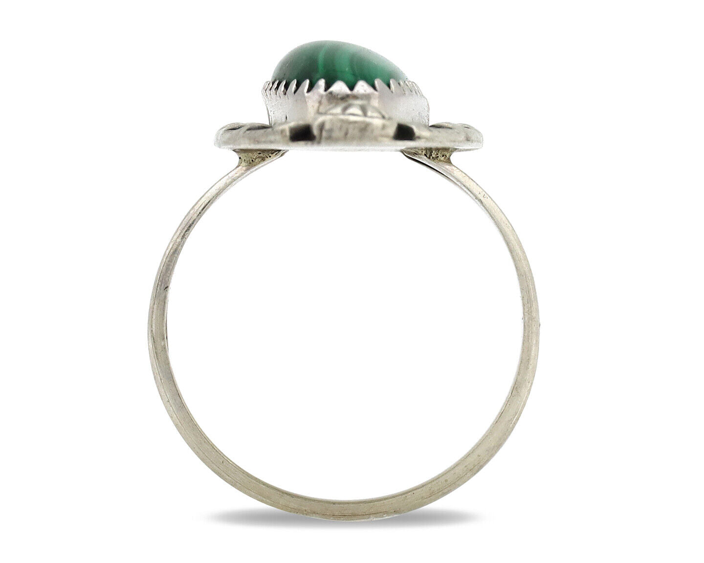 Navajo Ring 925 Silver Natural Malachite Artist Native American Signed H C.80's