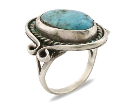 Navajo Ring .925 Silver Blue Gem Turquoise Native American Artist C.1980's