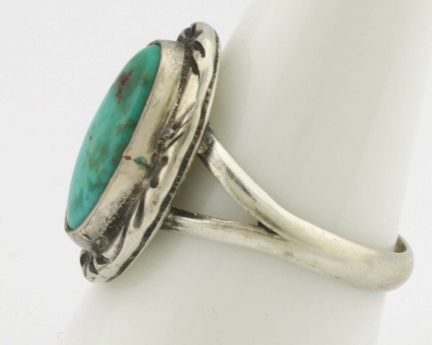 Navajo Ring .925 Silver Kingman Turquoise Native Artist Signed C.80's