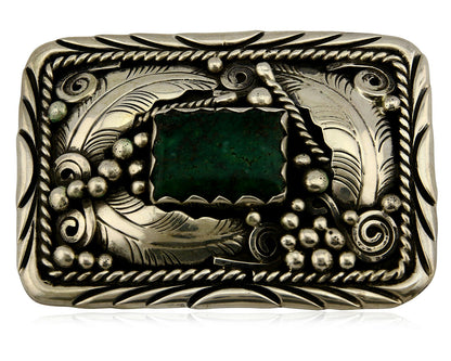 Navajo Belt Buckle .925 Silver Turquoise Native Artist Signed C Montoya C.80's