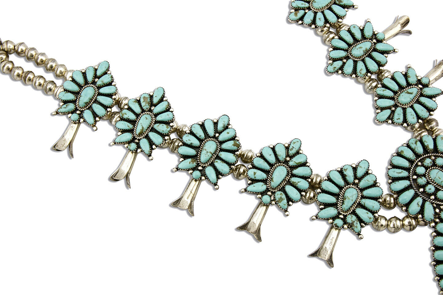 Huge Navajo Squash Necklace .925 Silver Blue Turquoise Artist F.M. Begay