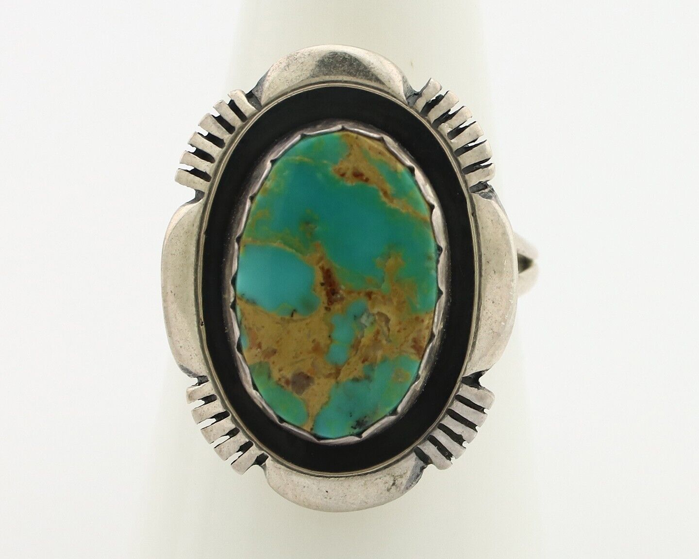 Navajo Ring .925 Silver Blue Gem Turquoise Native American Artist C.80's