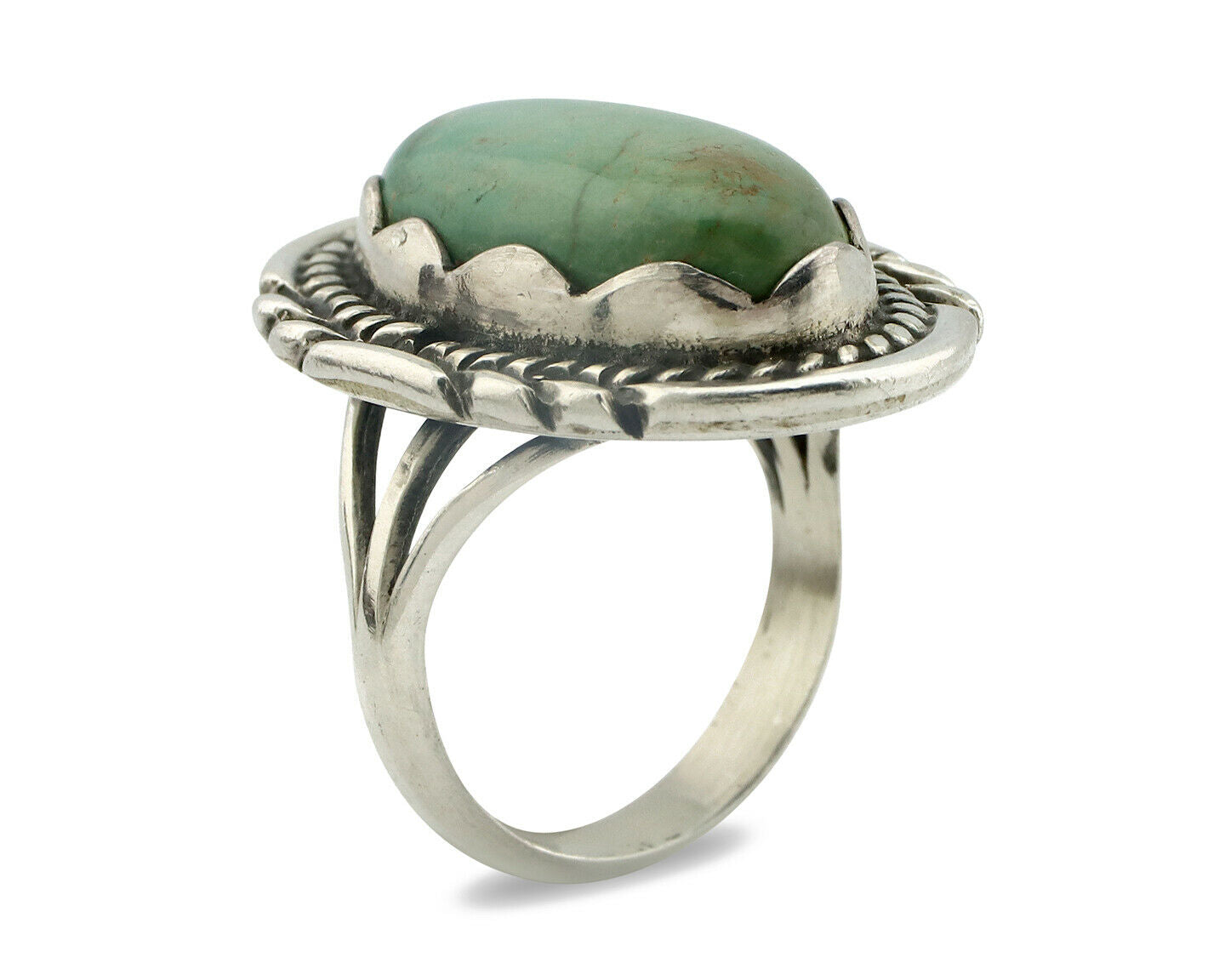 Navajo Ring .925 Silver Natural Uncolored Green Turquoise Signed Apache C.80's