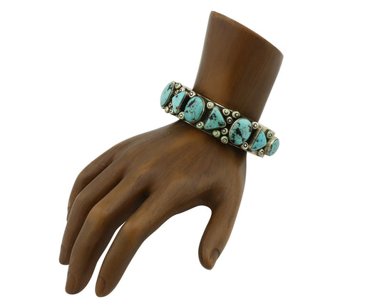 Navajo Bracelet .925 Silver Blue Nevada Turquoise Artist Signed CR 80's