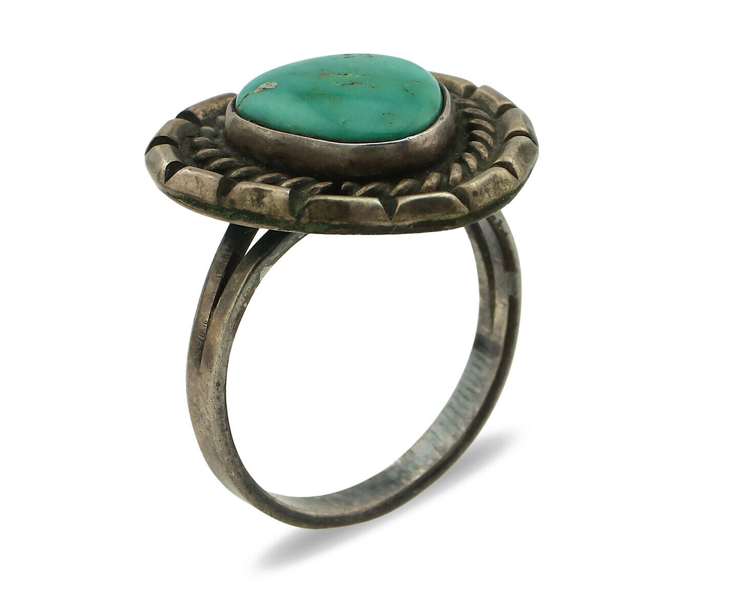 Navajo Ring .925 Silver Green Turquoise Native American Artist C.80's