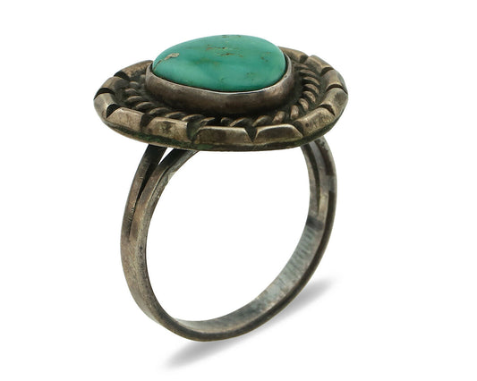 Navajo Ring .925 Silver Green Turquoise Native American Artist C.80's