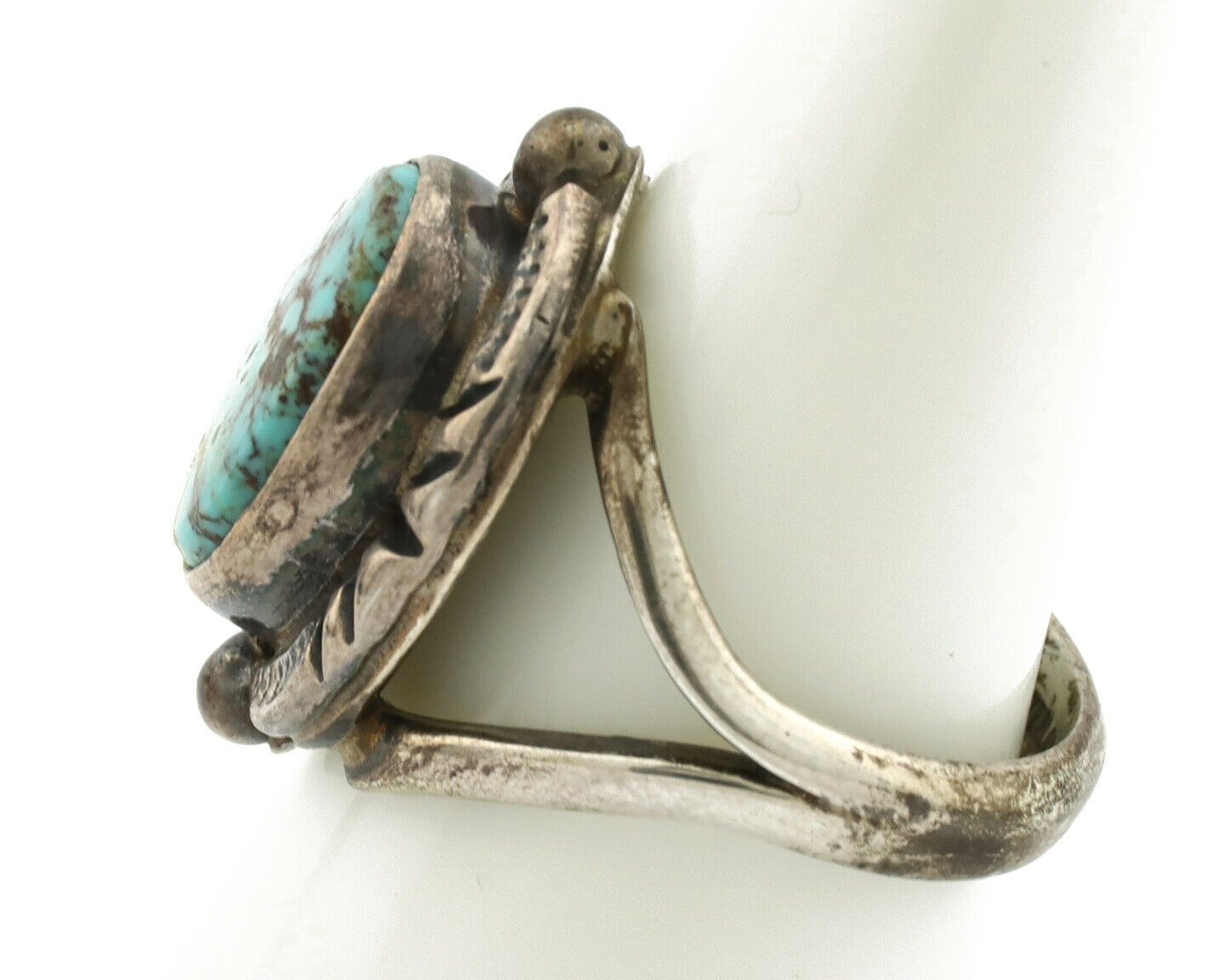 Navajo Ring .925 Silver Blue Turquoise Artist Signed Gecko C.1980's