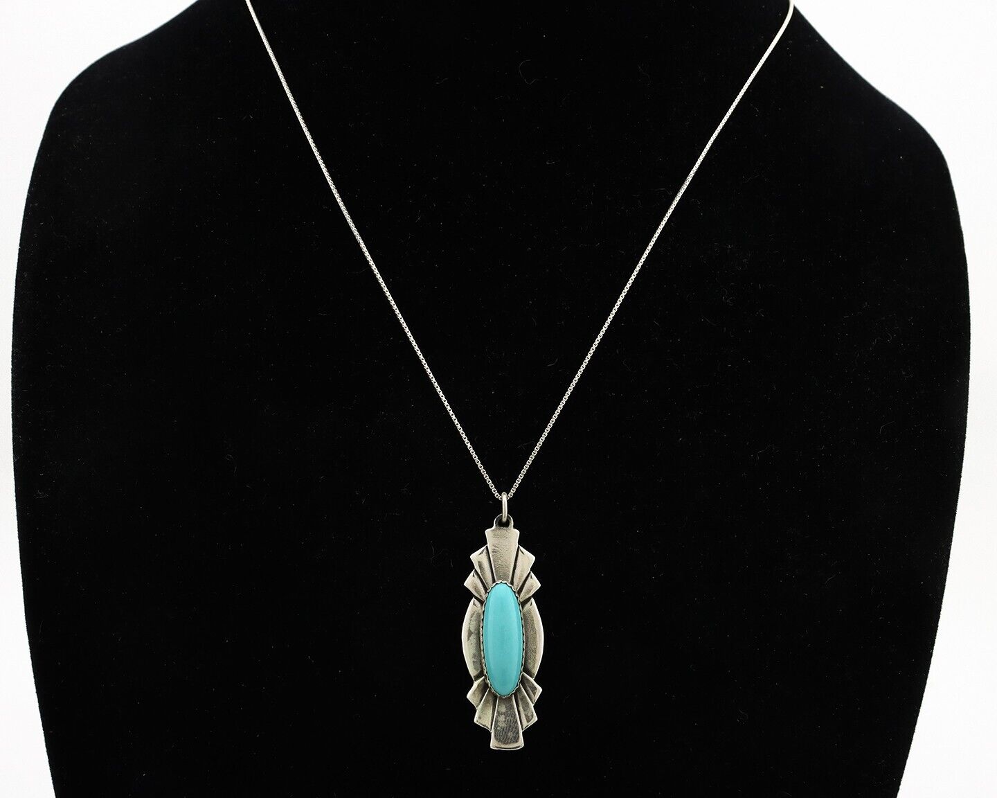 Navajo Handmade Necklace 925 Silver Natural Blue Turquoise Native Artist C.80's