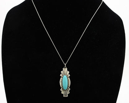 Navajo Handmade Necklace 925 Silver Natural Blue Turquoise Native Artist C.80's