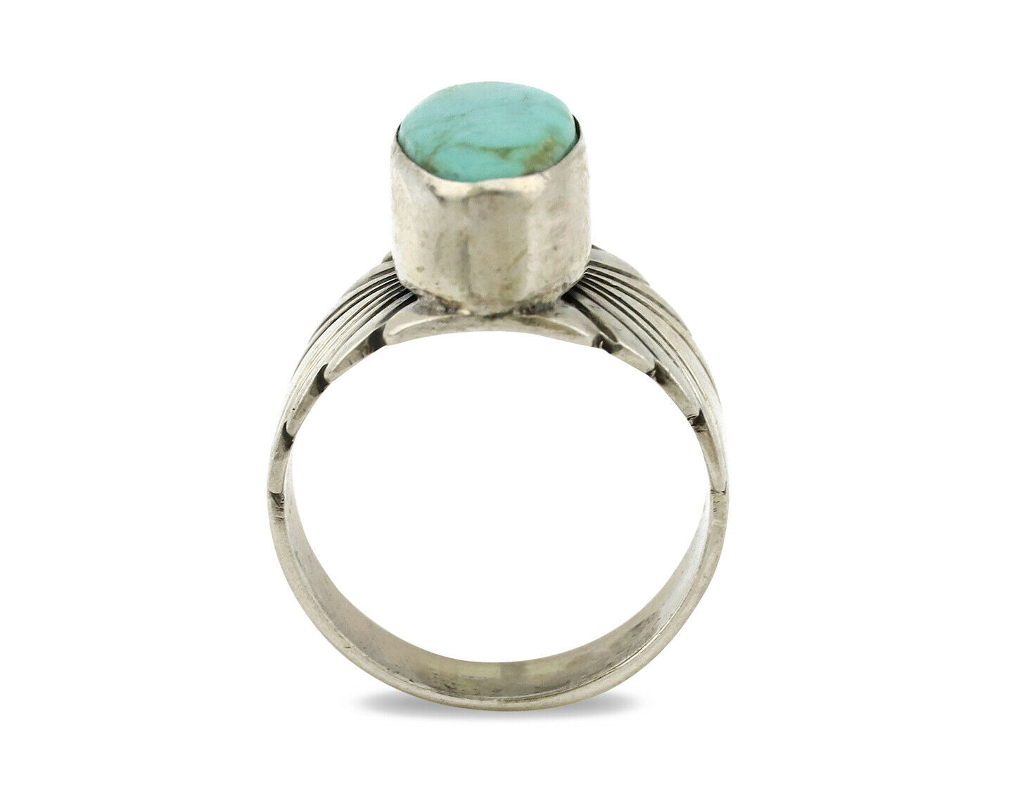 Navajo Ring .925 Silver Kingman Turquoise Artist Signed Apache C.80's