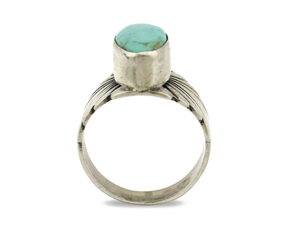 Navajo Ring .925 Silver Kingman Turquoise Artist Signed Apache C.80's