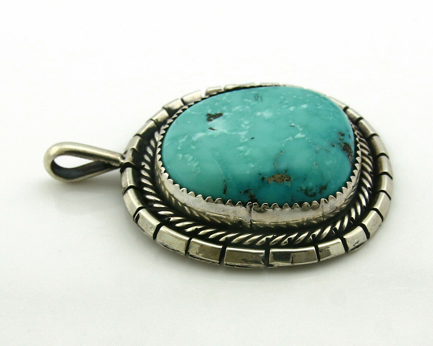 Navajo Pendant .925 Silver Kingman Turquoise Signed Artist Tom Willeto C.80's