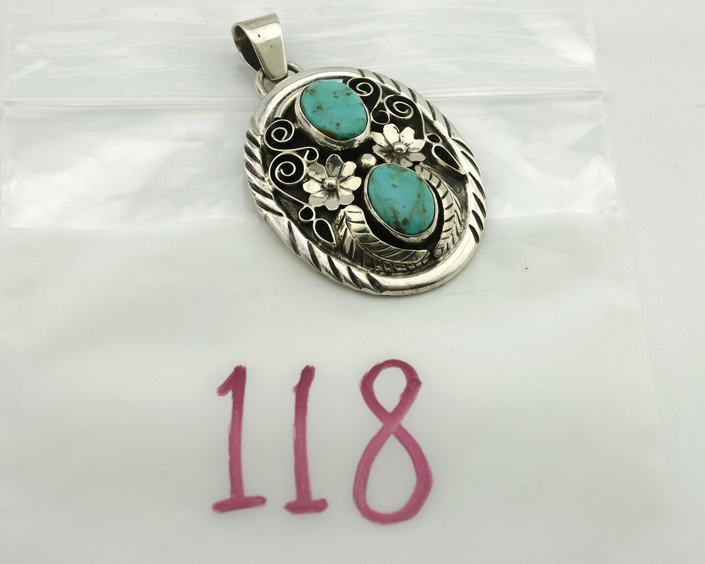 Navajo Necklace .925 Silver Kingman Turquoise Native American C.80's