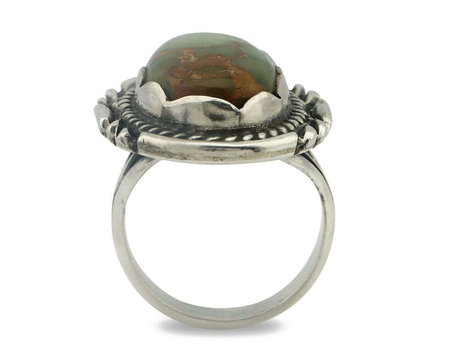 Navajo Ring .925 Silver Natural Uncolored Green Turquoise Signed Apache C.80's