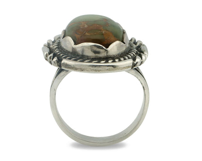 Navajo Ring .925 Silver Natural Uncolored Green Turquoise Signed Apache C.80's