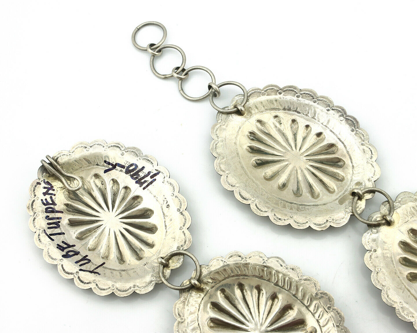 Navajo Concho Belt .925 Silver Hand Stamped Artist Tube Turpens C.80's