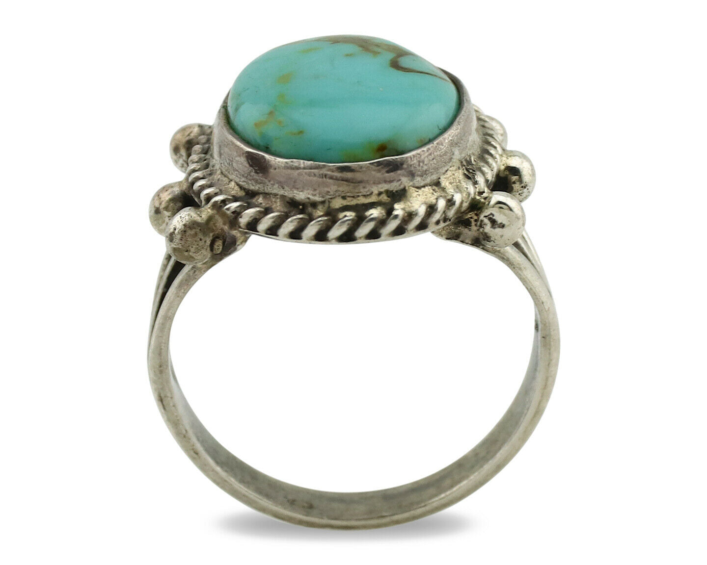 Navajo Ring .925 Silver Kingman Turquoise Artist Signed MC C.1980's
