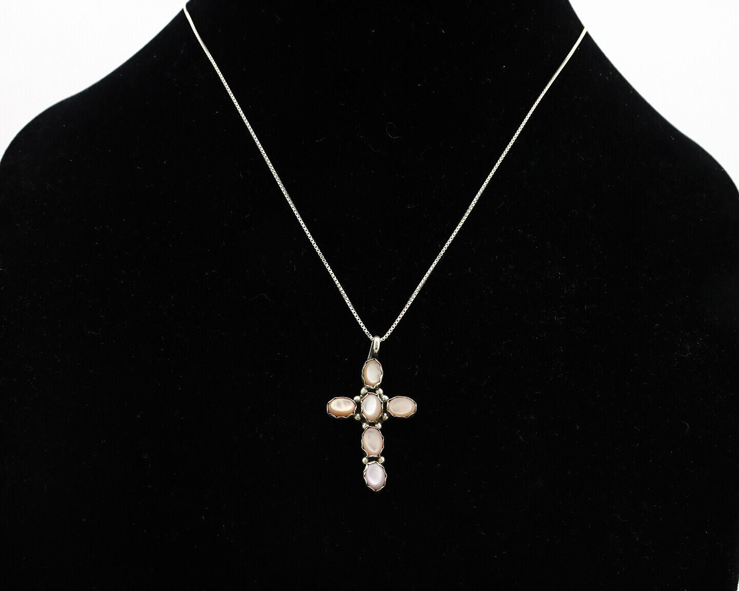 Navajo Cross Necklace 925 Silver Pink Mussel Native American Artist C.80's