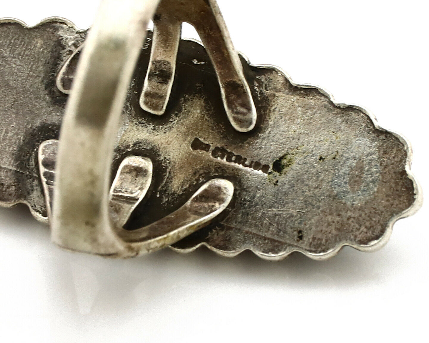 Navajo Ring .925 Silver Kingman Turquoise Signed Artist Sunbell C.80's