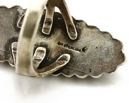 Navajo Ring .925 Silver Kingman Turquoise Signed Artist Sunbell C.80's