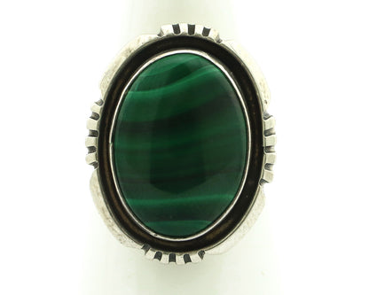 Navajo Ring 925 Silver Natural Green Malachite Signed William Denetdale C.80's
