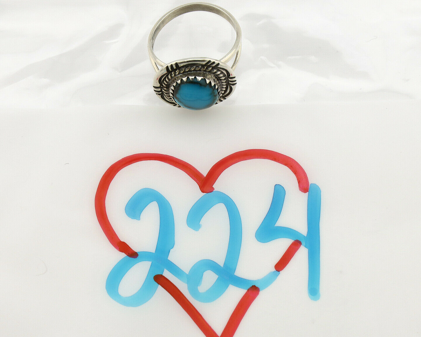 Navajo Ring .925 Silver Blue Southwest Turquoise Native Artist C.1980's