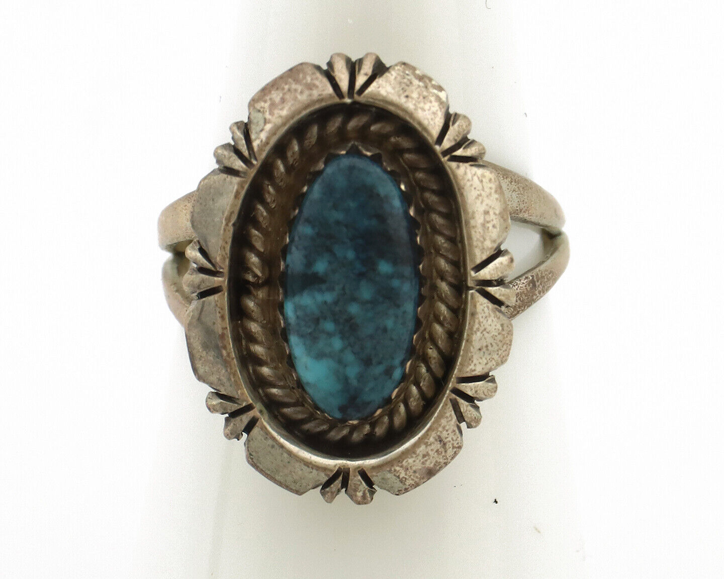 Navajo Ring 925 Silver Natural Black Spiderweb Turquoise Native Artist C.80's