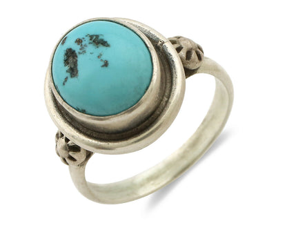 Navajo Ring .925 Silver Sleeping Beauty Turquoise Native American Artist C.1980s