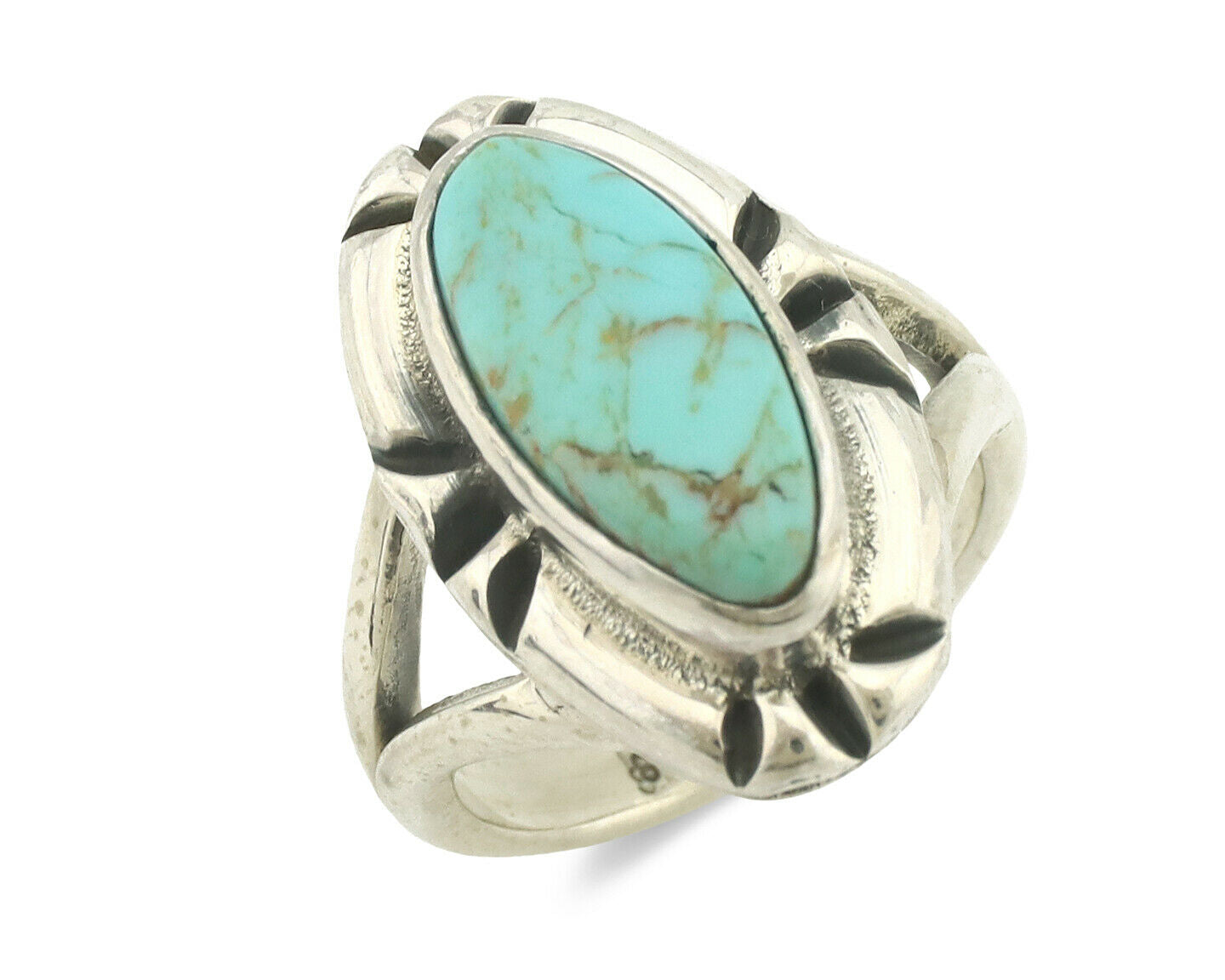 Navajo Ring .925 Silver Natural Mined Turquoise Artist Signed Gecko C.80's