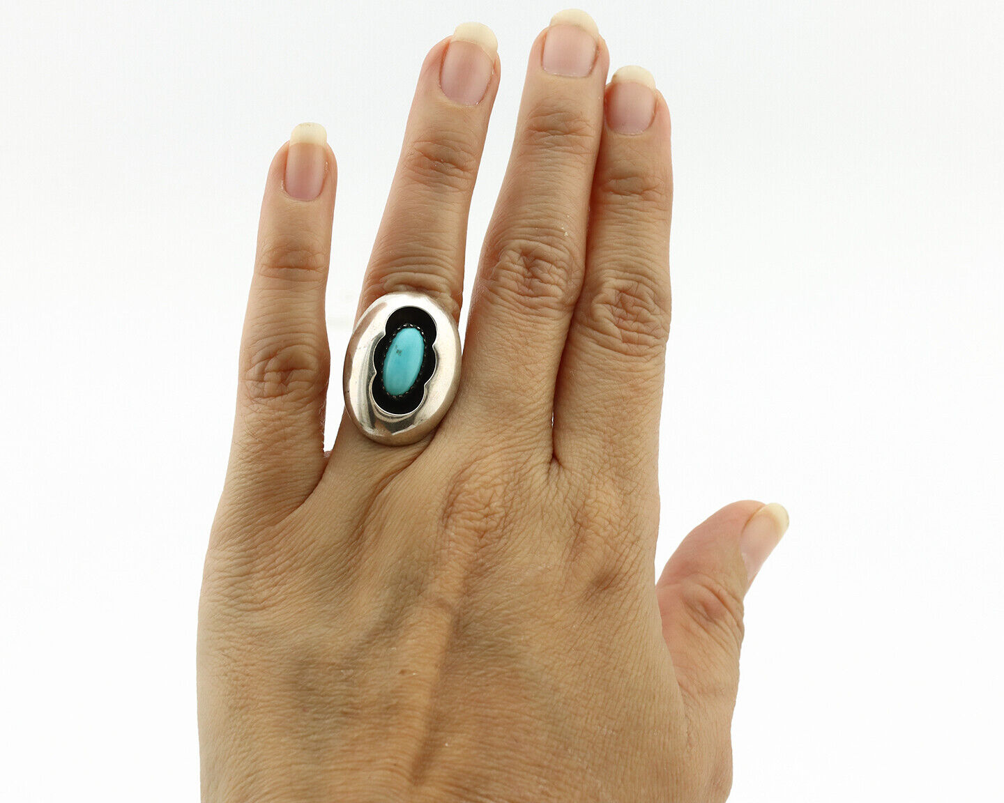 Navajo Ring .925 Silver Turquoise Native American Artist C.1980's