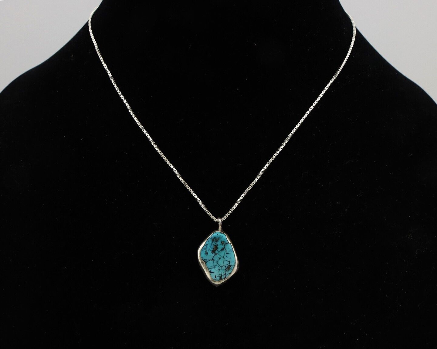 Navajo Handmade Necklace 925 Silver Blue Morenci Turquoise Native Artist C.80's
