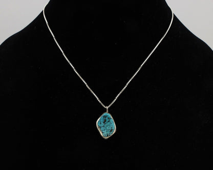 Navajo Handmade Necklace 925 Silver Blue Morenci Turquoise Native Artist C.80's
