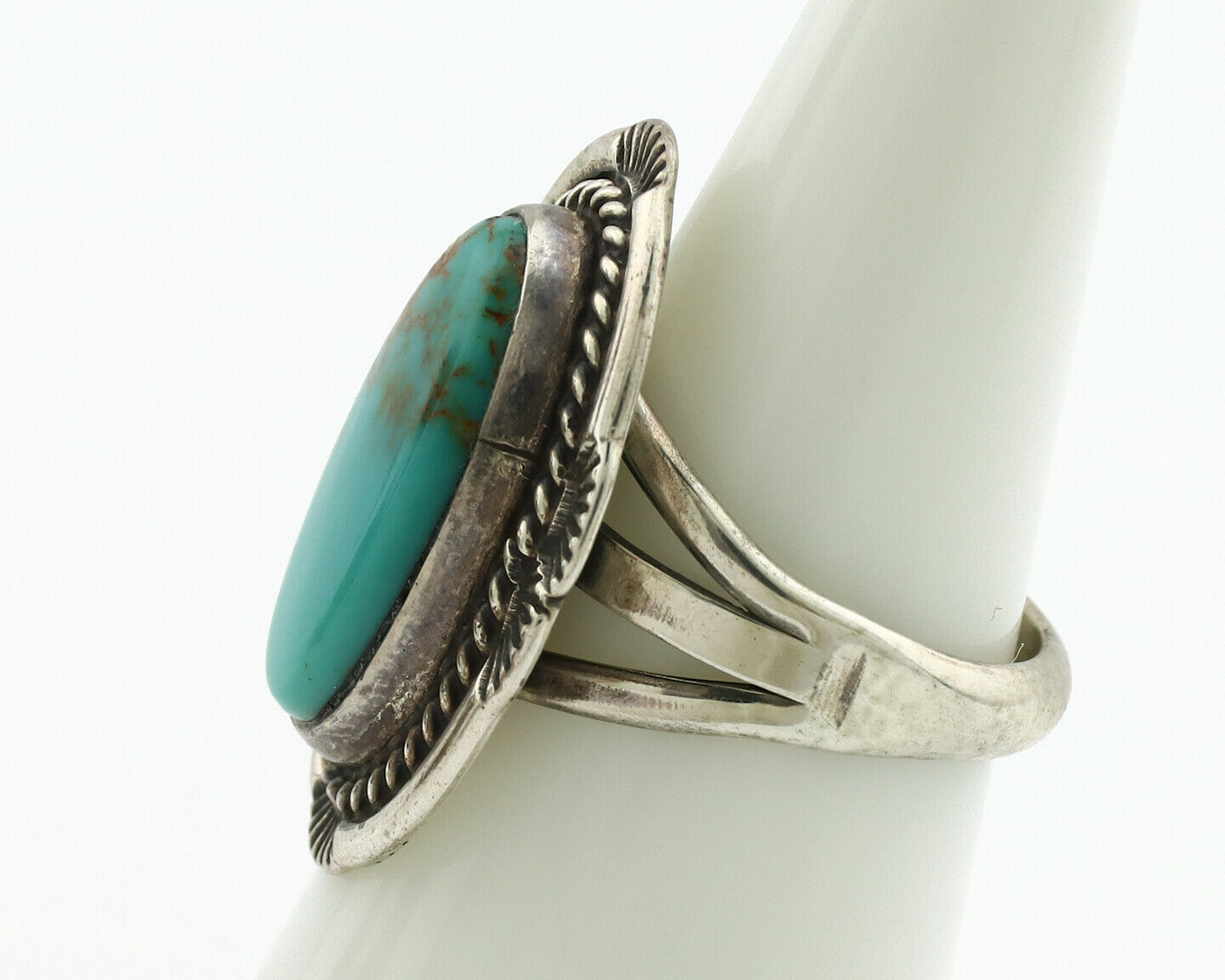 Navajo Ring .925 Silver Kingman Turquoise Signed M Begay C.1980's