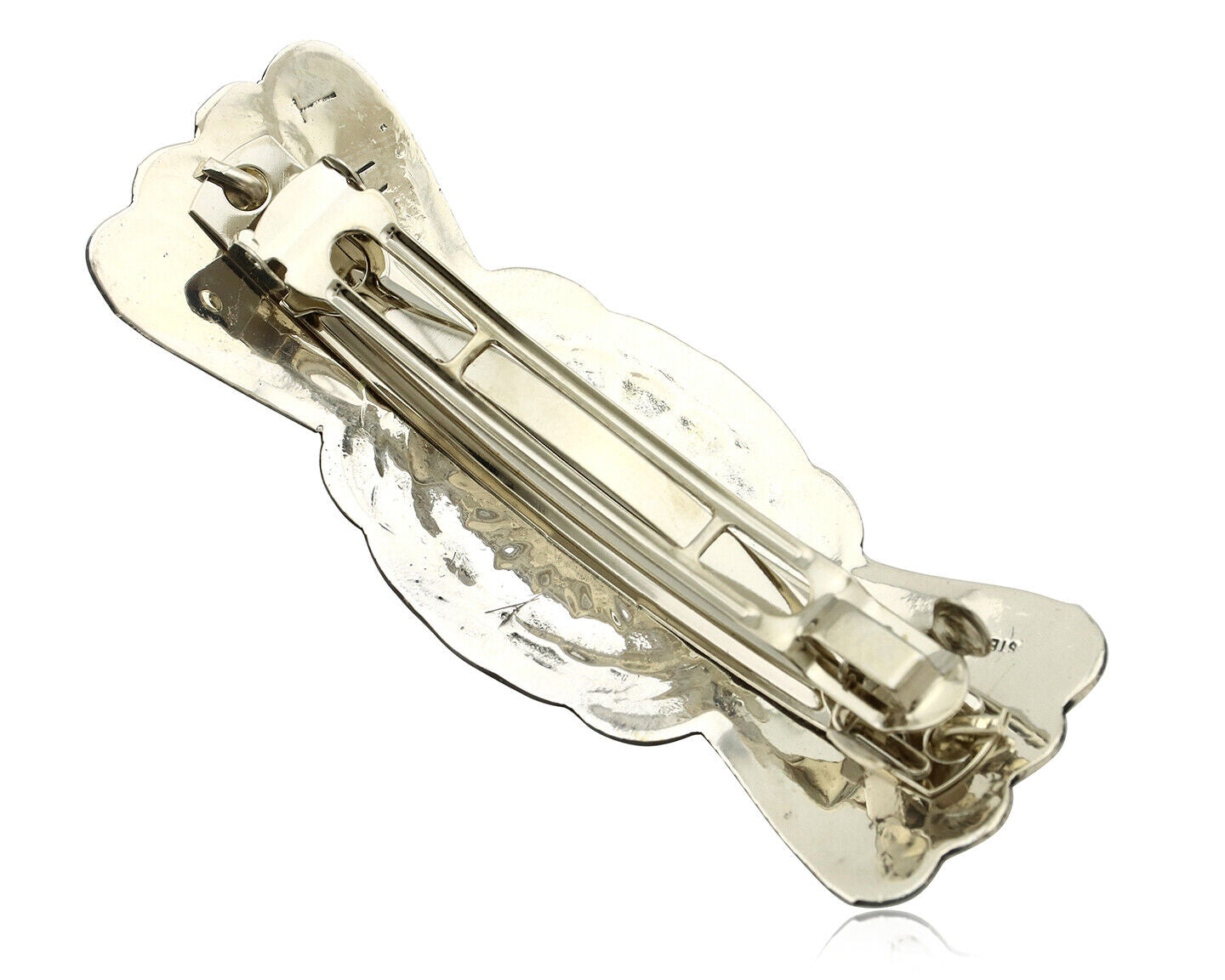 Navajo Hair Clip Barrette .925 Silver Hand Stamped Artist Signed Harold Tom C80s