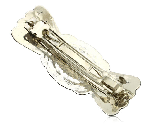 Navajo Hair Clip Barrette .925 Silver Hand Stamped Artist Signed Harold Tom C80s