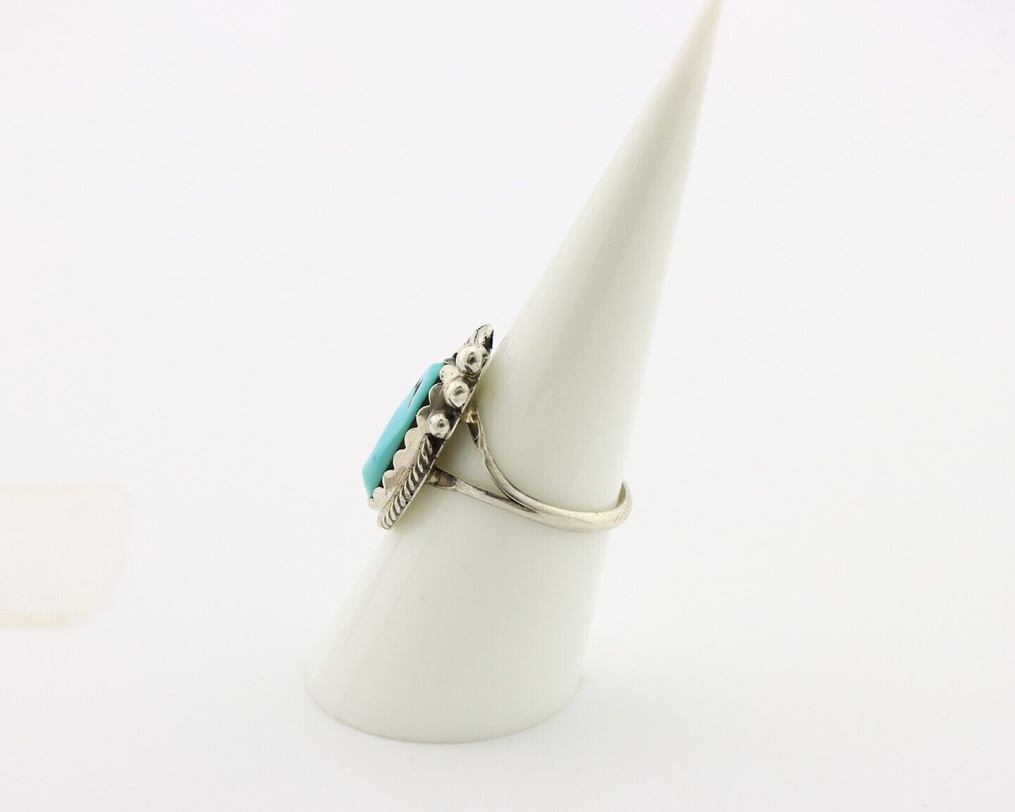 Navajo Inlaid Ring 925 Silver Blue Turquoise Artist Signed Justin Morris C.80s
