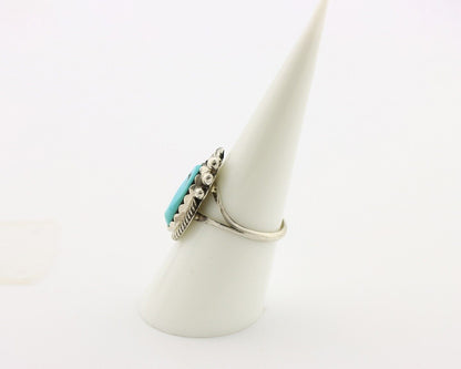 Navajo Inlaid Ring 925 Silver Blue Turquoise Artist Signed Justin Morris C.80s
