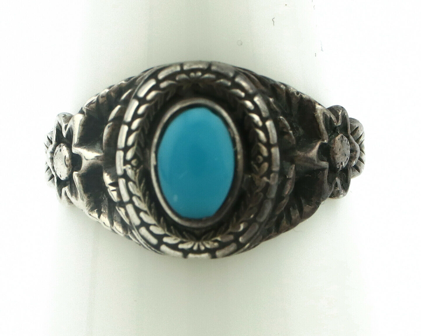 Navajo Ring .925 Silver Natural Blue Turquoise Native American Artist C.80's