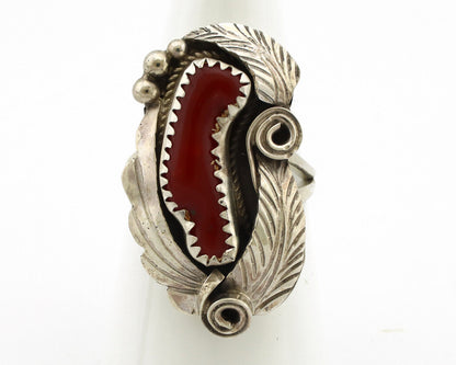 Navajo Ring 925 Silver Mediterranean Coral Artist Signed Justin Morris C.80's