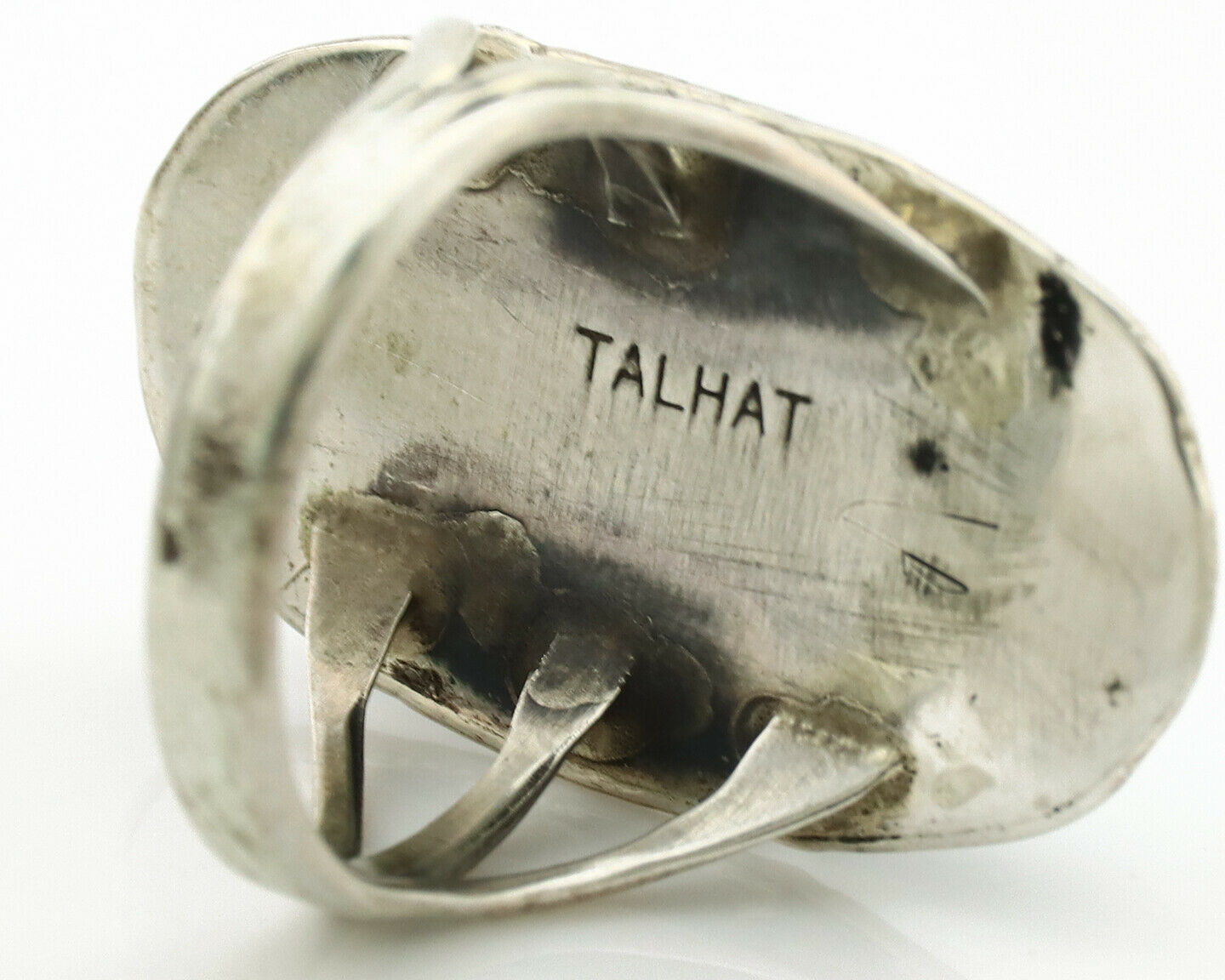Navajo Ring .925 Silver Natural Blue Turquoise Artist Signed Talhat C.1980's