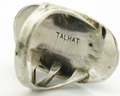 Navajo Ring .925 Silver Natural Blue Turquoise Artist Signed Talhat C.1980's
