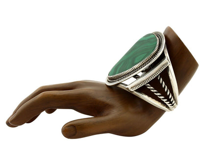 Santo Domingo Cuff Bracelet 925 Silver Malachite Signed Joseph De Vern Cortiz