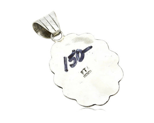 Navajo Pendant .925 Silver Kingman Turquoise Signed Artist FT C.80's