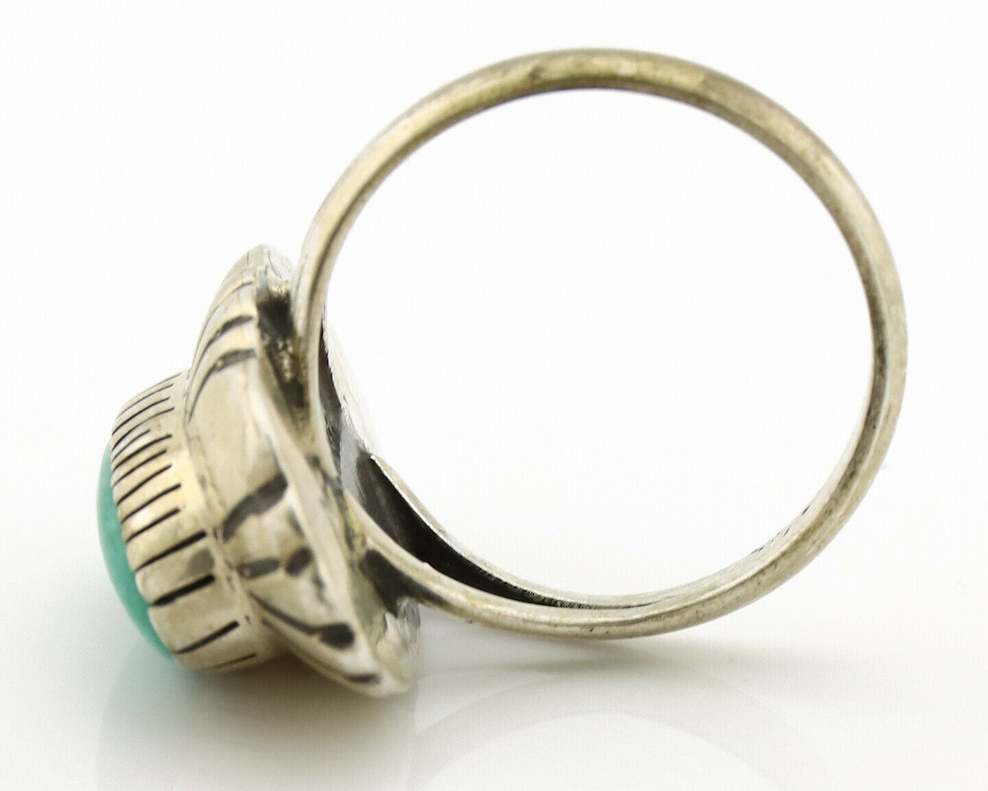 Navajo Ring .925 Silver Green Turquoise Artist Signed M Montoya C.80's