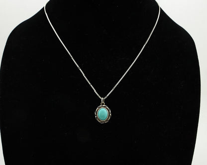 Navajo Necklace 925 Silver Sleeping Beauty Turquoise Native Artist C.80's