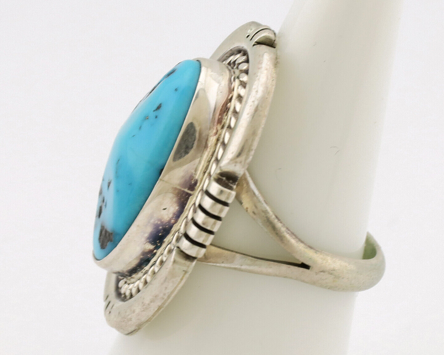Navajo Ring .925 Silver Sleeping Beauty Turquoise Artist Signed E Etsitty C.80's