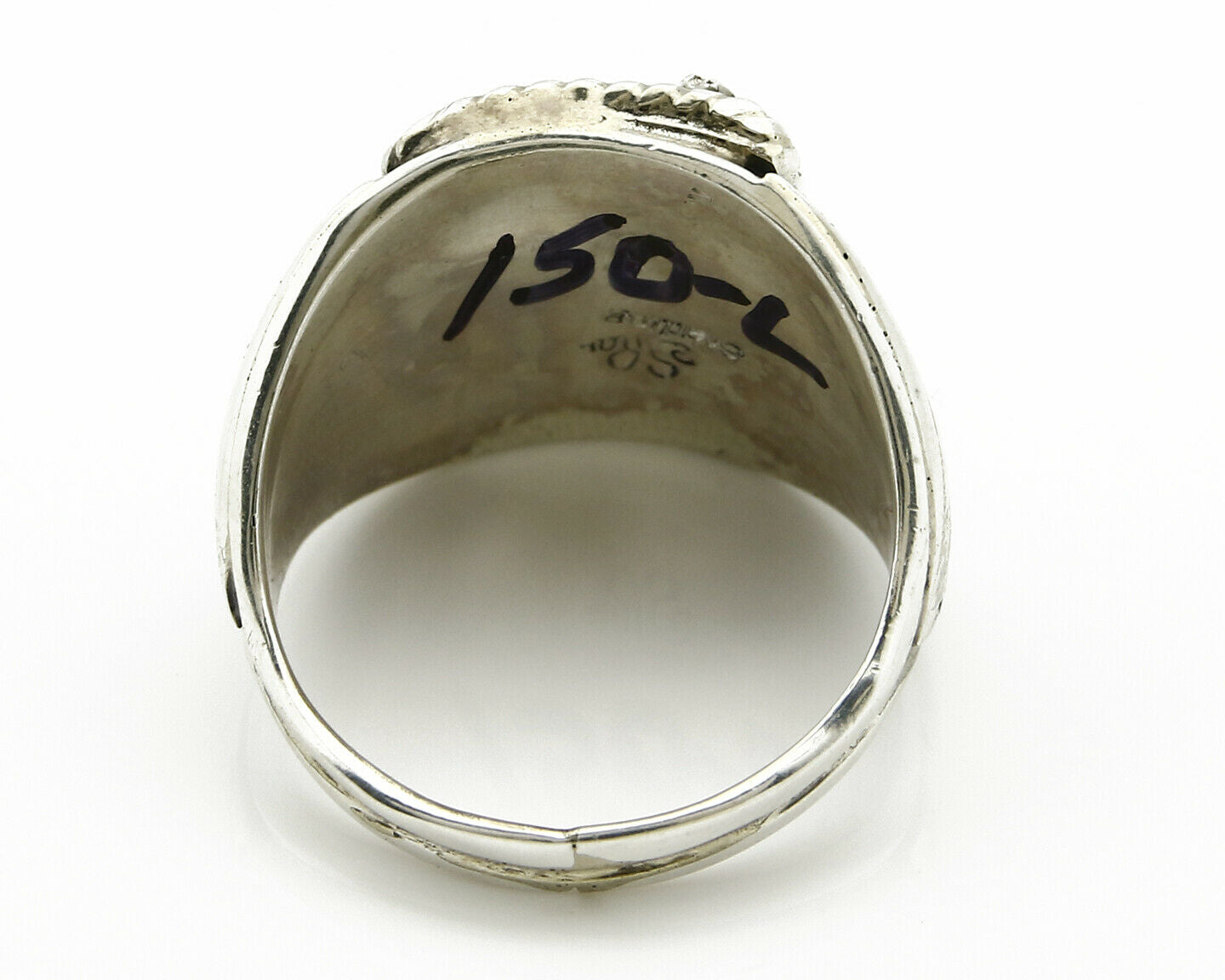 Navajo Ring .925 Silver Handmade Eagle Native Pattern Signed Artist S Ray C.80's