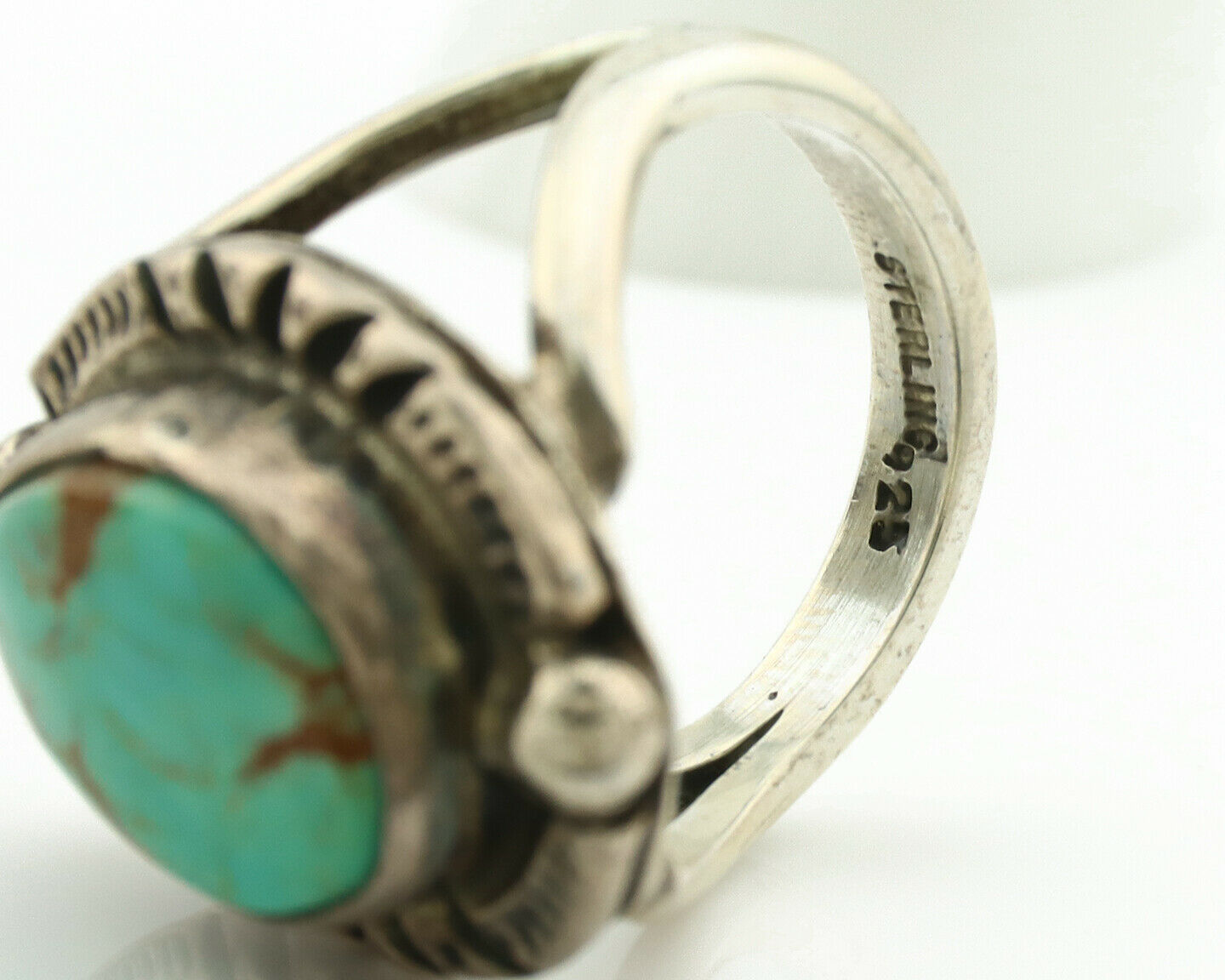 Navajo Ring .925 Silver Kingman Turquoise Artist Signed Gecko C.1980's