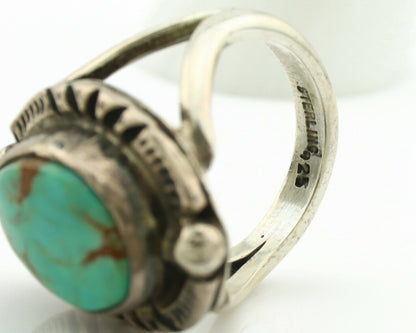 Navajo Ring .925 Silver Kingman Turquoise Artist Signed Gecko C.1980's